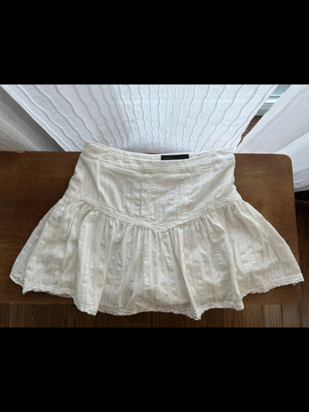 Zara White Cotton Lace Trim Ruffle Mini Skirt sz XS